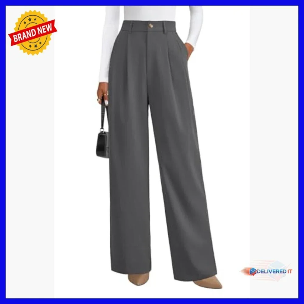 Lightweight Wool Blend Straight Leg Pants Elastic Waist Business Casual